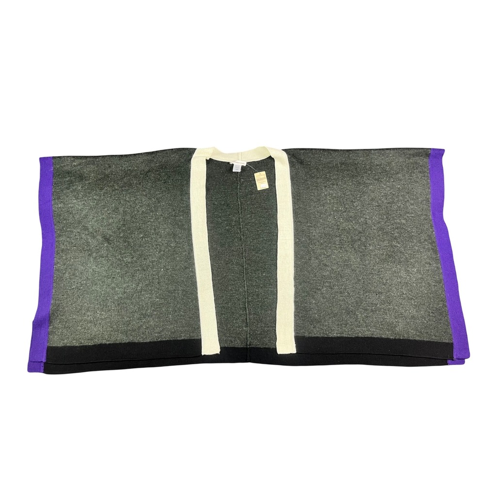 Coldwater Creek Colorblock Border Ruana Grey Purple Wool Blend One Size NWT